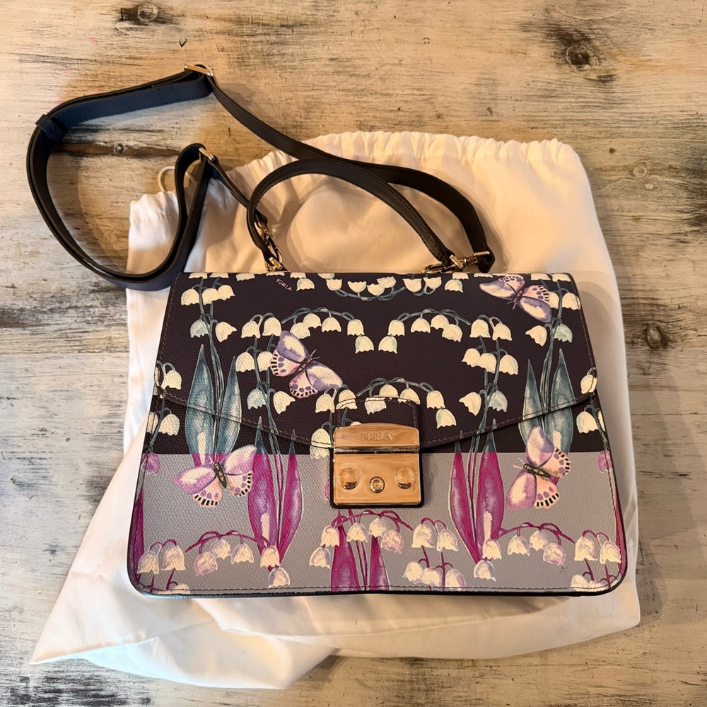 Furla Floral Leather Handbag